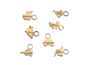 GOLD 3 x Engraved Continent Charm - Traveller Charms